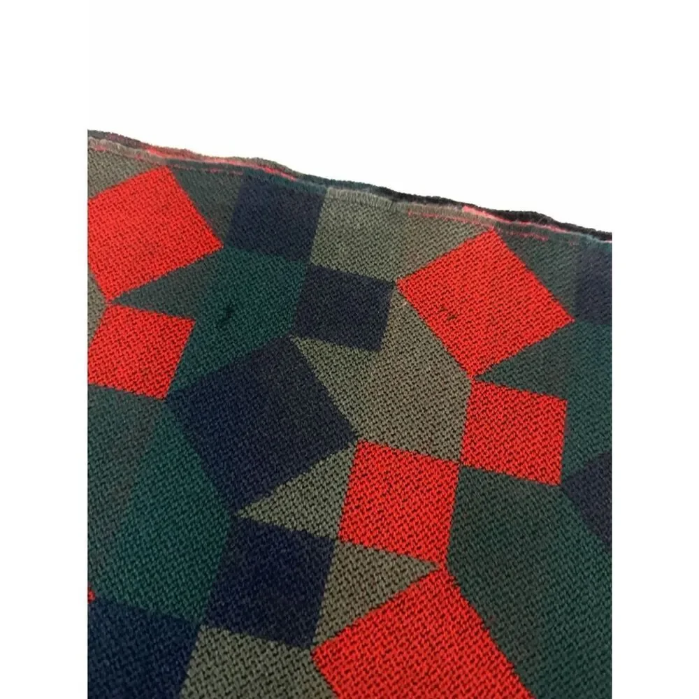 Vintage Wool Long Scarf Geometric Red Blue West Germany Men's Women's Winter